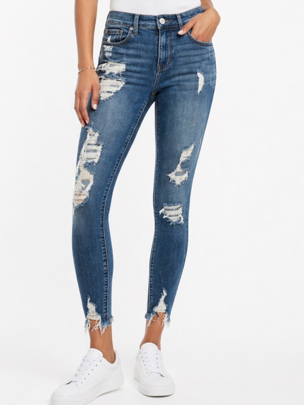 Express Distressed Ankle Legging Jeans Size 0 Mid Rise Stretch Denim